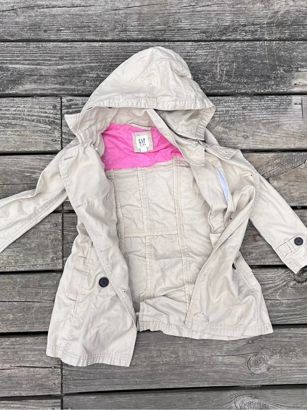 Gap Kids Hooded Double-Breasted Trench Coat in Off-White size small